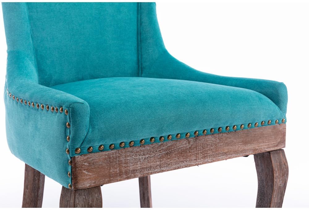 Dining Chairs Set of 2, Thickened Fabric Upholstered Chair with Neutral Solid Wood Legs & Bronze Nailhead Trim, Comfortable Accent Chairs for Dining Room/Kitchen/Living Space(Blue + Fabric)