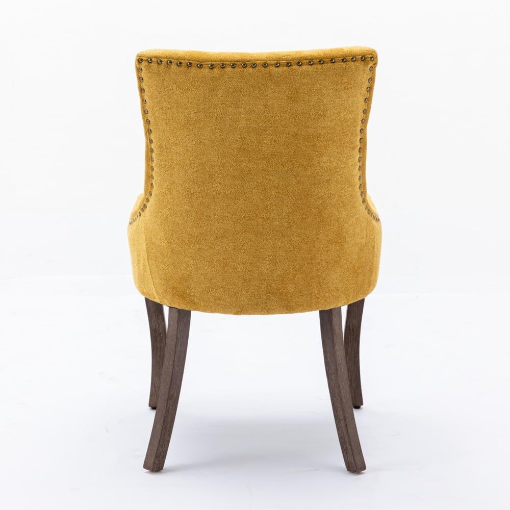 Dining Chairs Set of 2, Thickened Fabric Upholstered Chair with Neutral Solid Wood Legs & Bronze Nailhead Trim, Comfortable Accent Chairs for Dining Room/Kitchen/Living Space(Golden + Fabric)