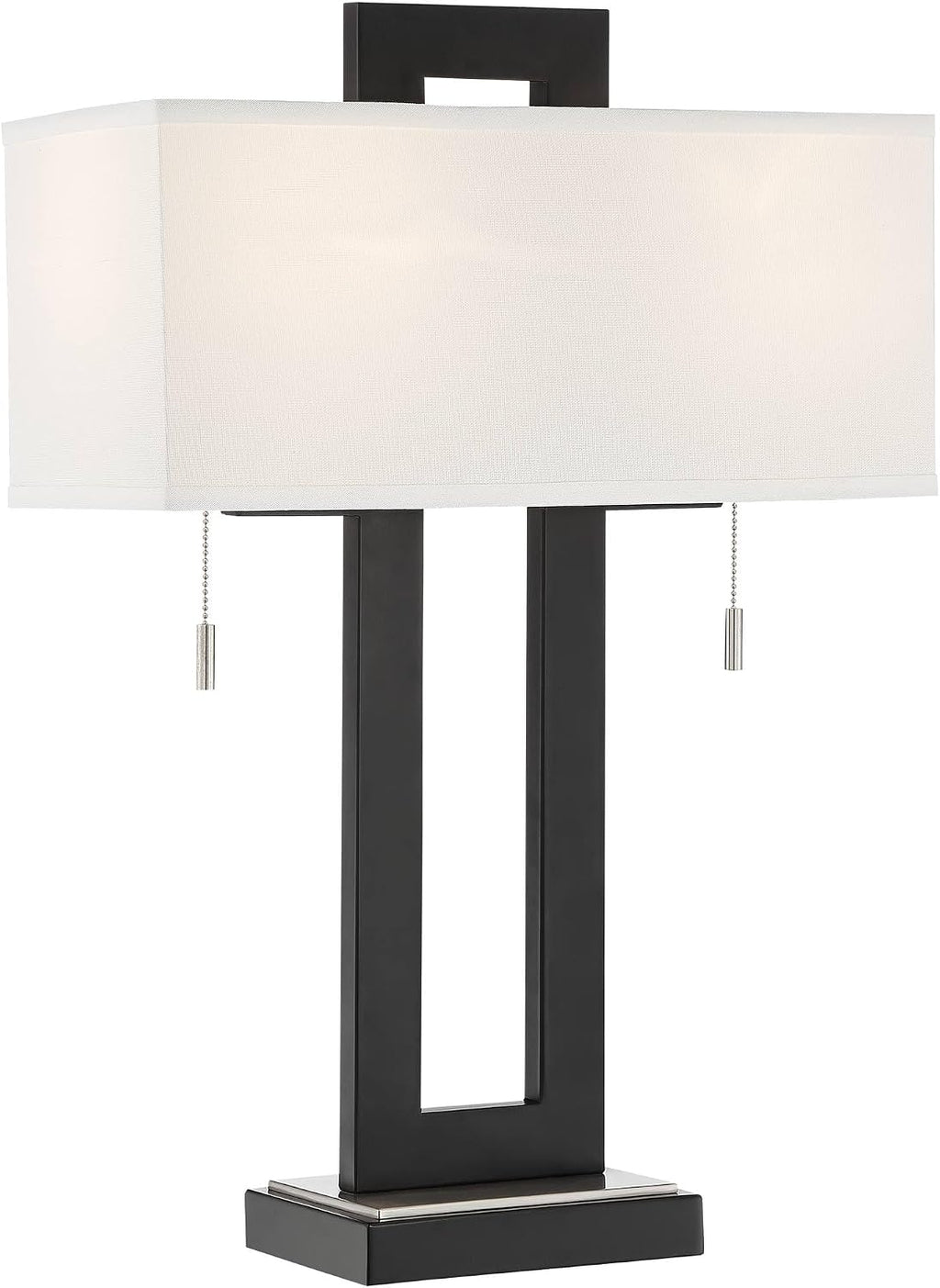 360 Lighting Neil 26' High Modern Rustic Table Lamp with USB Ports A+C Charging Black Open Metal White Fabric Rectangular Shade for Bedroom Living Room House Home Bedside Nightstand Office Family