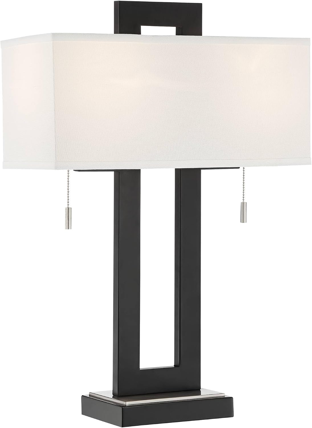 360 Lighting Neil 26' High Modern Rustic Table Lamp with USB Ports A+C Charging Black Open Metal White Fabric Rectangular Shade for Bedroom Living Room House Home Bedside Nightstand Office Family