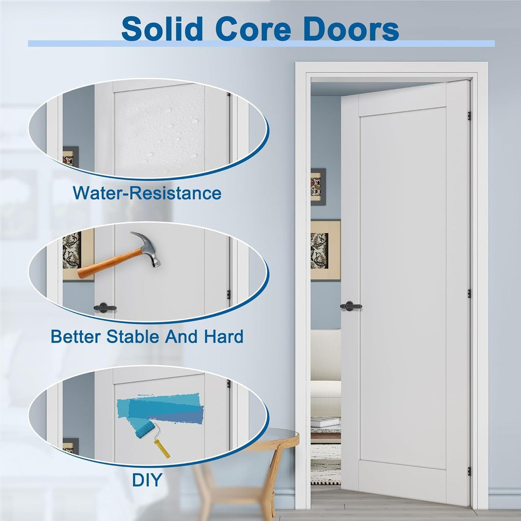 18' x 80' Prehung Door White Primed Panel Slab Doors with Jamb Kit, Solid Core MDF Interior Door for Bathroom Pantry Laundry, Easy Assemble - Right Handed