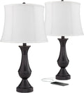 Regency Hill Traditional Table Lamps 25' Tall Set of 2 with USB Charging Port Bronze Metal LED Touch On Off White Softback Drum Shade for Bedroom Living Room House Home Desk Bedside Office