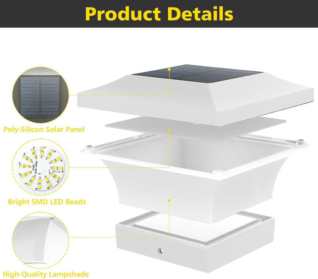 T-SUN Solar Post Cap Lights, Waterproof Outdoor Solar Powered Deck Fence Post Lights for 4 X 4 Wooden/Vinyl Posts, 6000K Cool White Lighting Decor for Deck, Patio, Garden, Porch, Fence(White -12 Pack)
