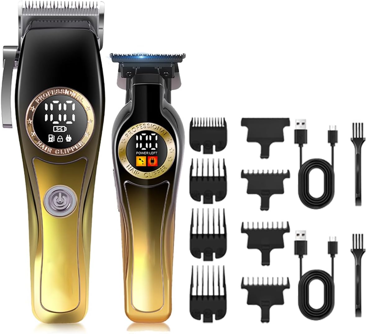 Professional Hair Clippers for Men Barber-Grade Cordless Clipper & Split Trimmer Set with LCD Display & High Speed Motor 7 Limit Combs Cutting Tools for Home Haircuts Fading Beard Trimming