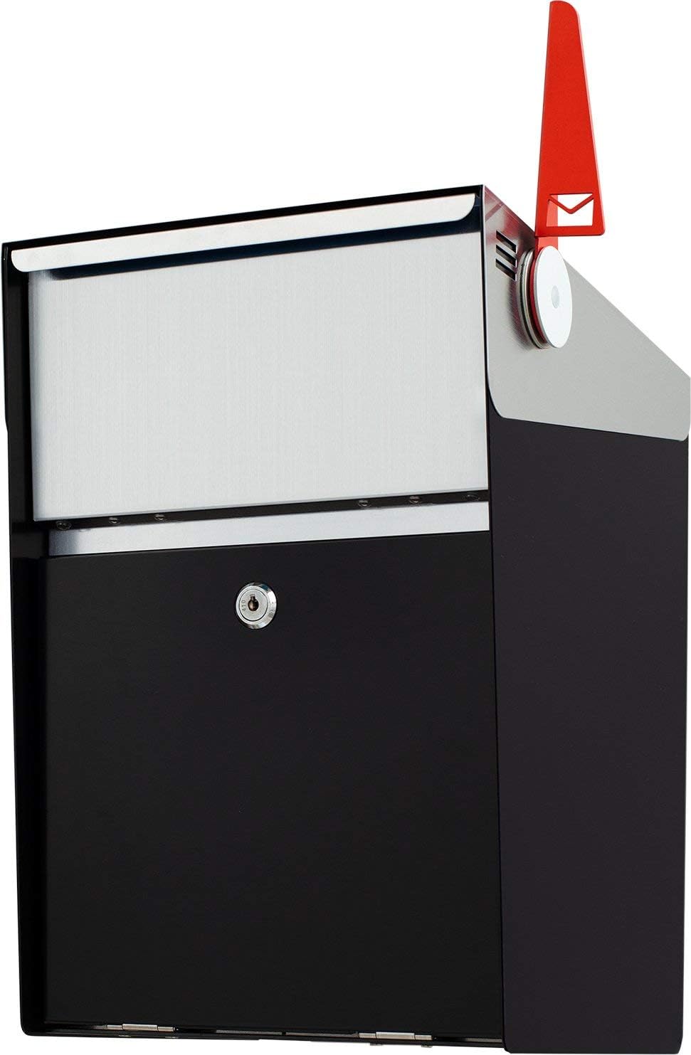 Signal - Stainless Steel Post Mount Modern Design Mailbox with Lock and Key Extra Large Letterbox Rust Proof for Modern Home House Apartment Rural Roadside 16' x 11' x 13' (Black)
