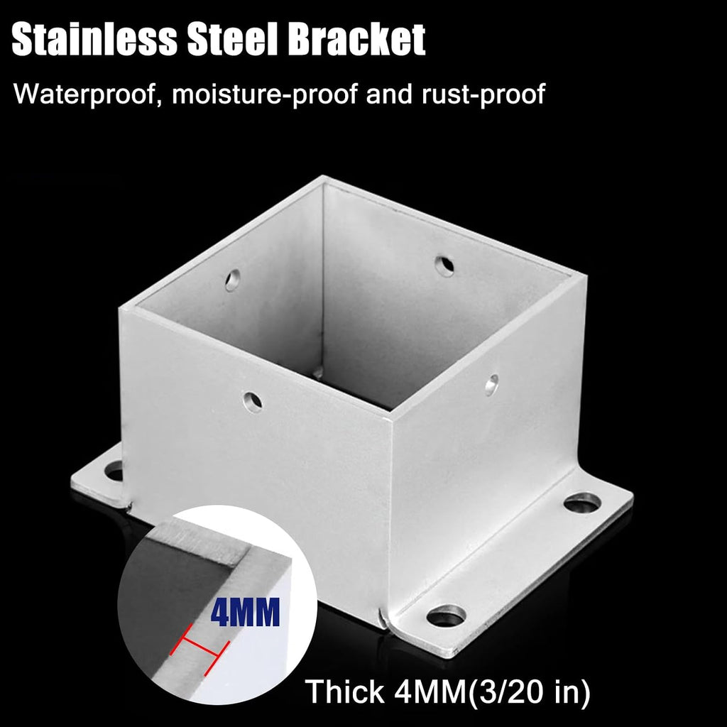 ZAQYCM Stainless Steel Post Base 2x2 3x3 4x4 5x5 6x6 7x7 8x8 Inch, Heavy Duty Post Bracket for Concrete/Wood Deck/Pergola/Mailbox, Railing Post Anchors Square (Size : 120x120 mm (4.7x4.7 in))