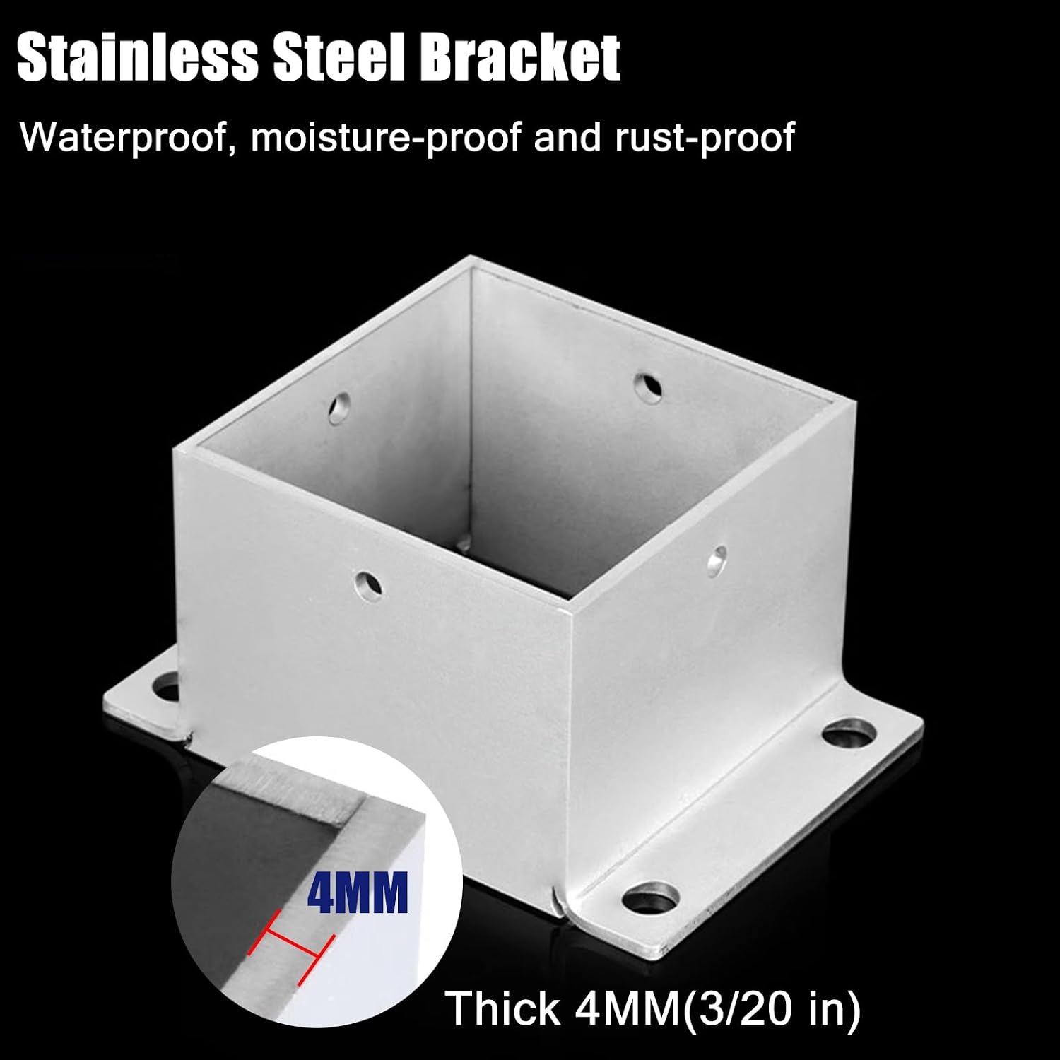 ZAQYCM Stainless Steel Post Base 2x2 3x3 4x4 5x5 6x6 7x7 8x8 Inch, Heavy Duty Post Bracket for Concrete/Wood Deck/Pergola/Mailbox, Railing Post Anchors Square (Size : 200x200 mm (7.9x7.9 in))