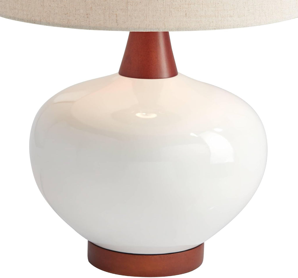 360 Lighting Brice 23' High Small Mid Century Modern Accent Table Lamps Set of 2 Ivory Wood Ceramic Living Room Bedroom Bedside Nightstand House Office Home Reading Kitchen Off-White Shade