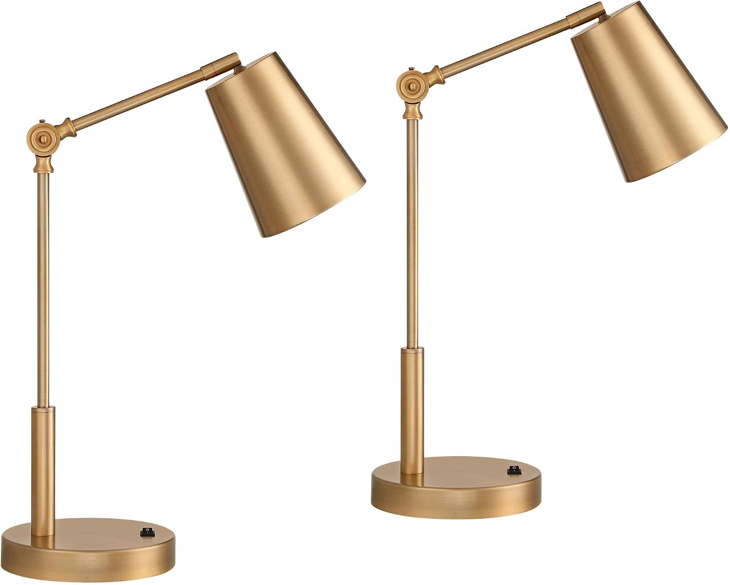 360 Lighting Sully 23 1/2' High Small Industrial Modern Desk Lamps Set of 2 Double USB Ports Adjustable Gold Brass Finish Metal Shade Home Office Living Room Charging Bedroom Bedside Nightstand