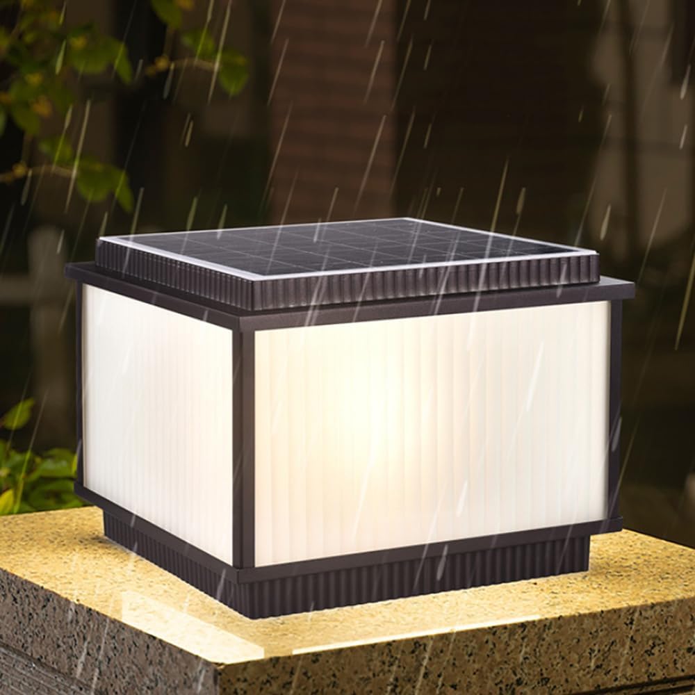 Solar Post Lights - Waterproof Aluminum Column Lamp with Glass Shade for 4x4, 5x5, or 6x6 Wooden Posts Perfect for Gardens, Yards, and Patios(40cm)