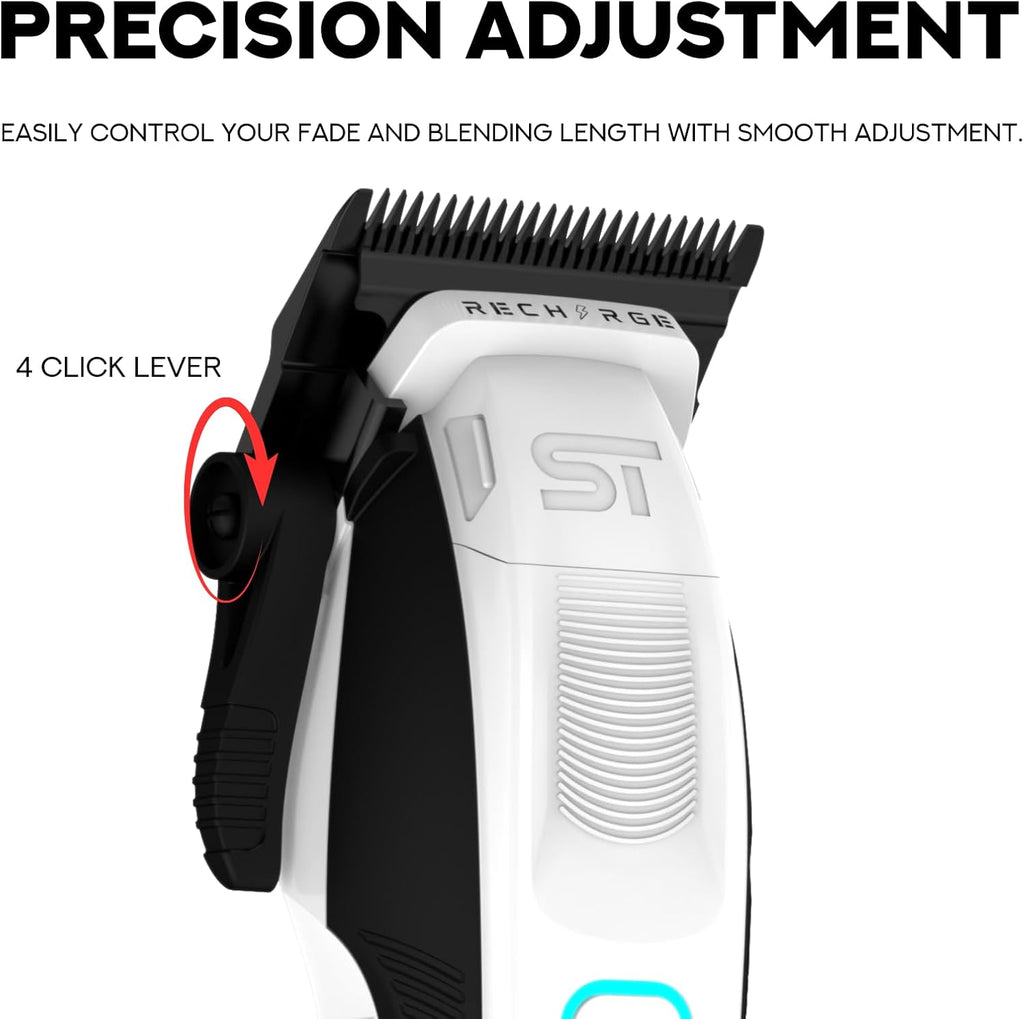 Supreme Trimmer Recharge Clipper - Professional Hair Clipper with 2 Removable Batteries, Brushless Motor, Smart Charge Stand, USB-C Charge & DLC Blades Barbers | STC779