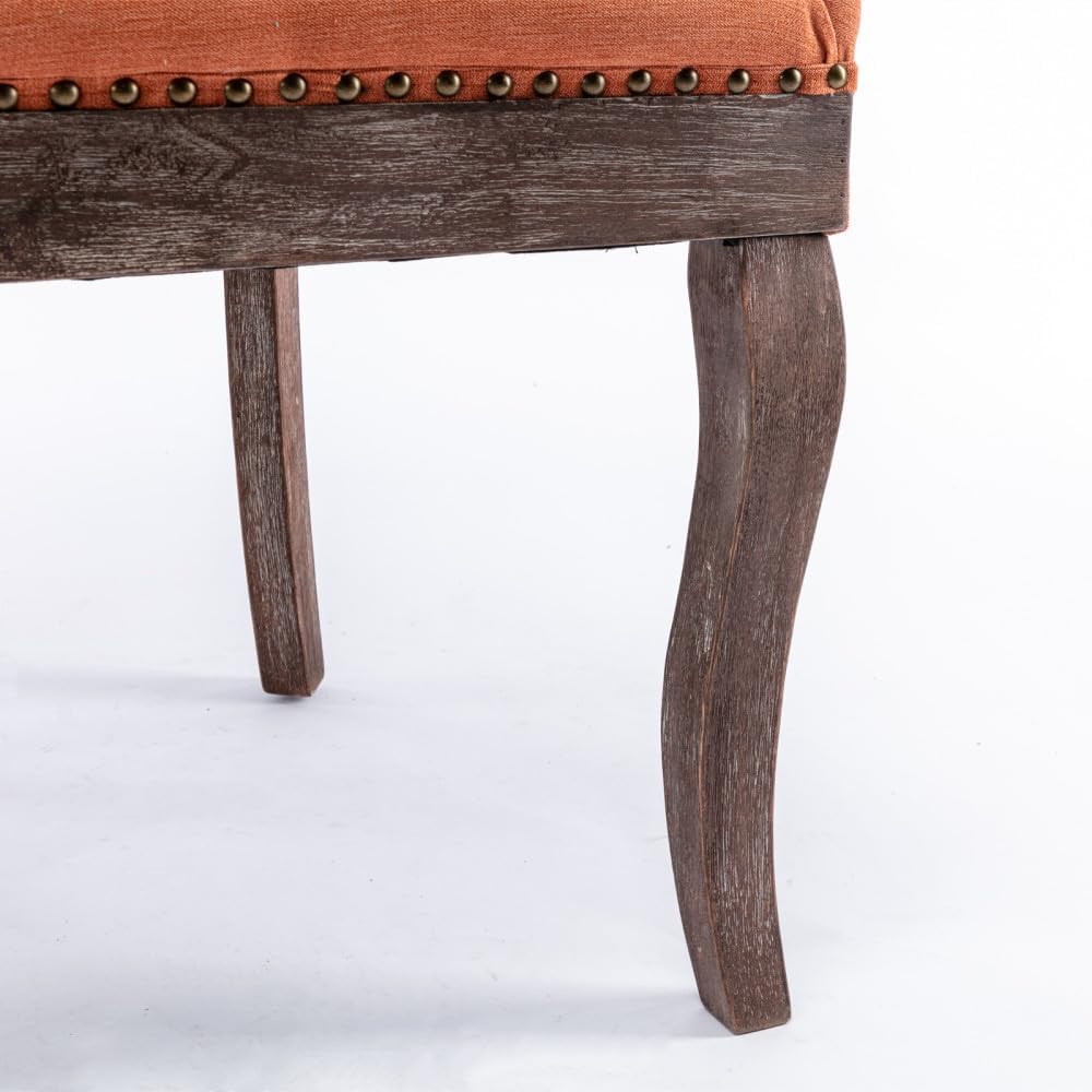 Dining Chairs Set of 2, Thickened Fabric Upholstered Chair with Neutral Solid Wood Legs & Bronze Nailhead Trim, Comfortable Accent Chairs for Dining Room/Kitchen/Living Space(Orange + Fabric)