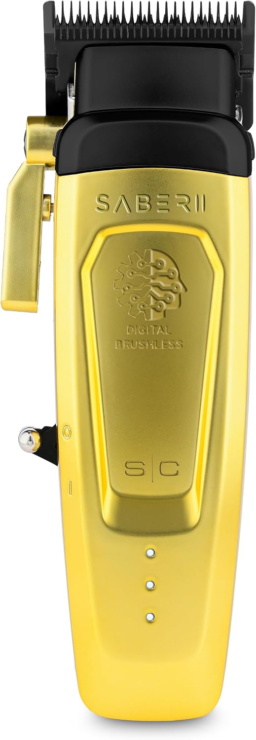 Stylecraft Saber Pro Grooming Bundle: Digital Brushless Saber II Clipper & Saber Trimmer (Gold) Holiday Gift Bundle