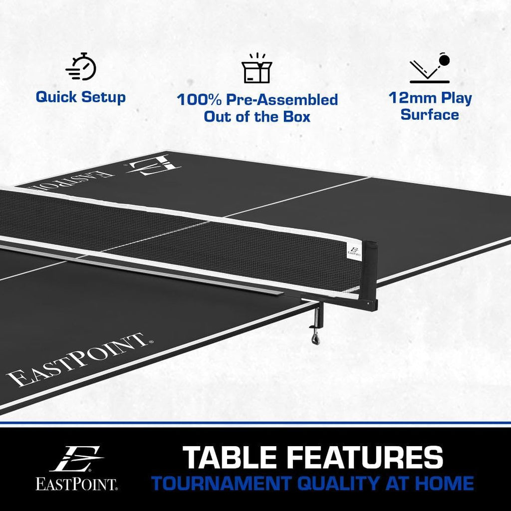 EastPoint Foldable Table Tennis Conversion Top - 9 ft x 5 ft, Blue - Zero-Assembly Ping Pong Table Topper - Tournament-Grade Bounce on Tennis Surfaces - Complete Net & Posts for Ping Pong Play