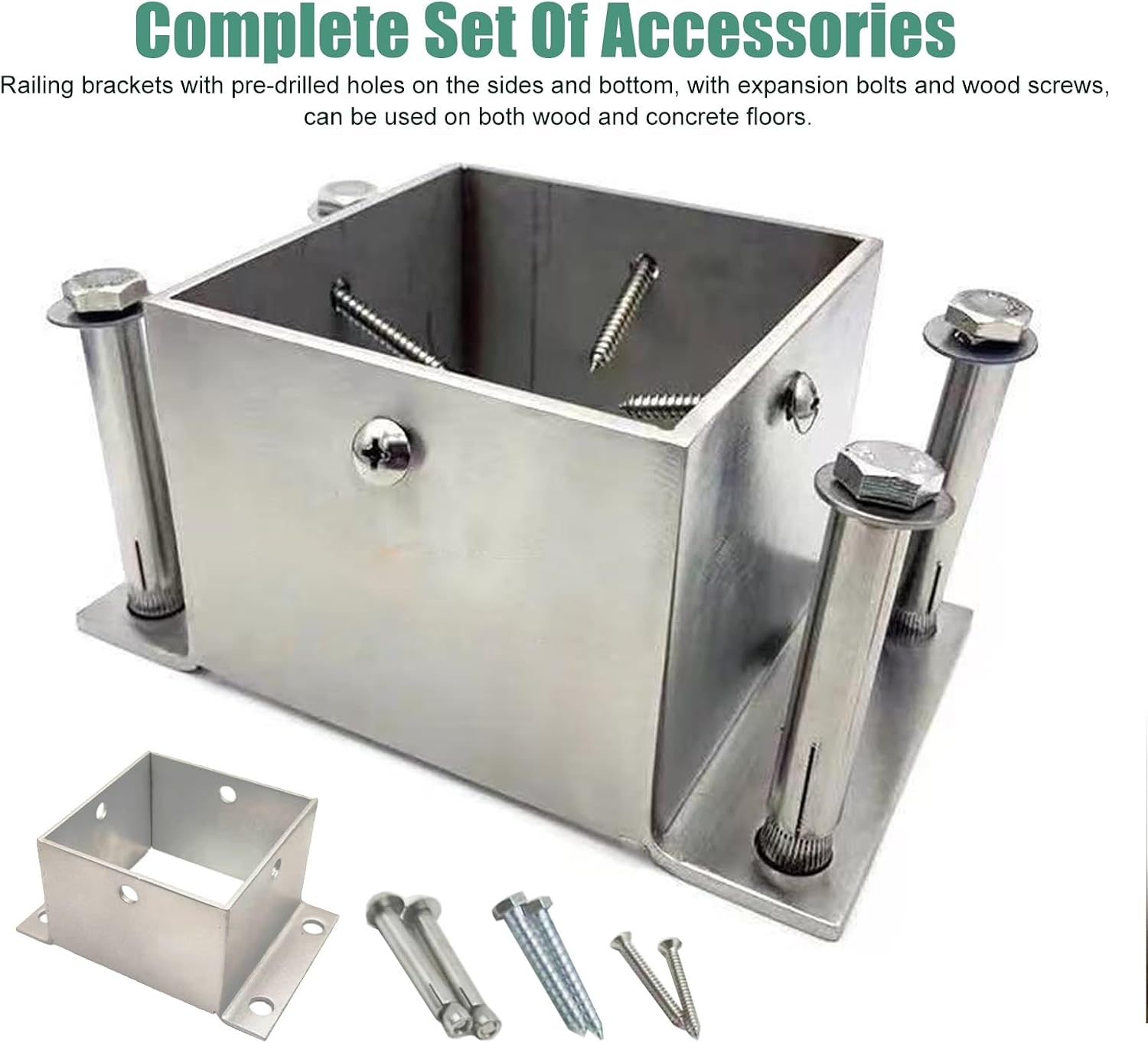CMYUN Fence Post Base with Concrete Anchor ＆ Wood Screw, Square Metal Railing Support Kit, Garden Yard Farm Post Bracket Stands, Pergola Mailbox Post Guard(135x135mm(5.31x5.31in))