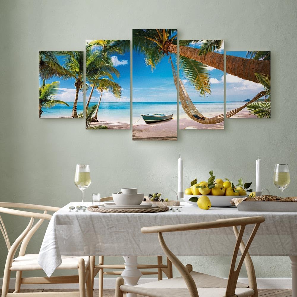 artgeist Acoustic Canvas Wall Art Beach Sea 90x45 in - 5pcs Picture with Acoustic Foam Sound Print Artwork Room Acoustics Soundproofing 020112-20