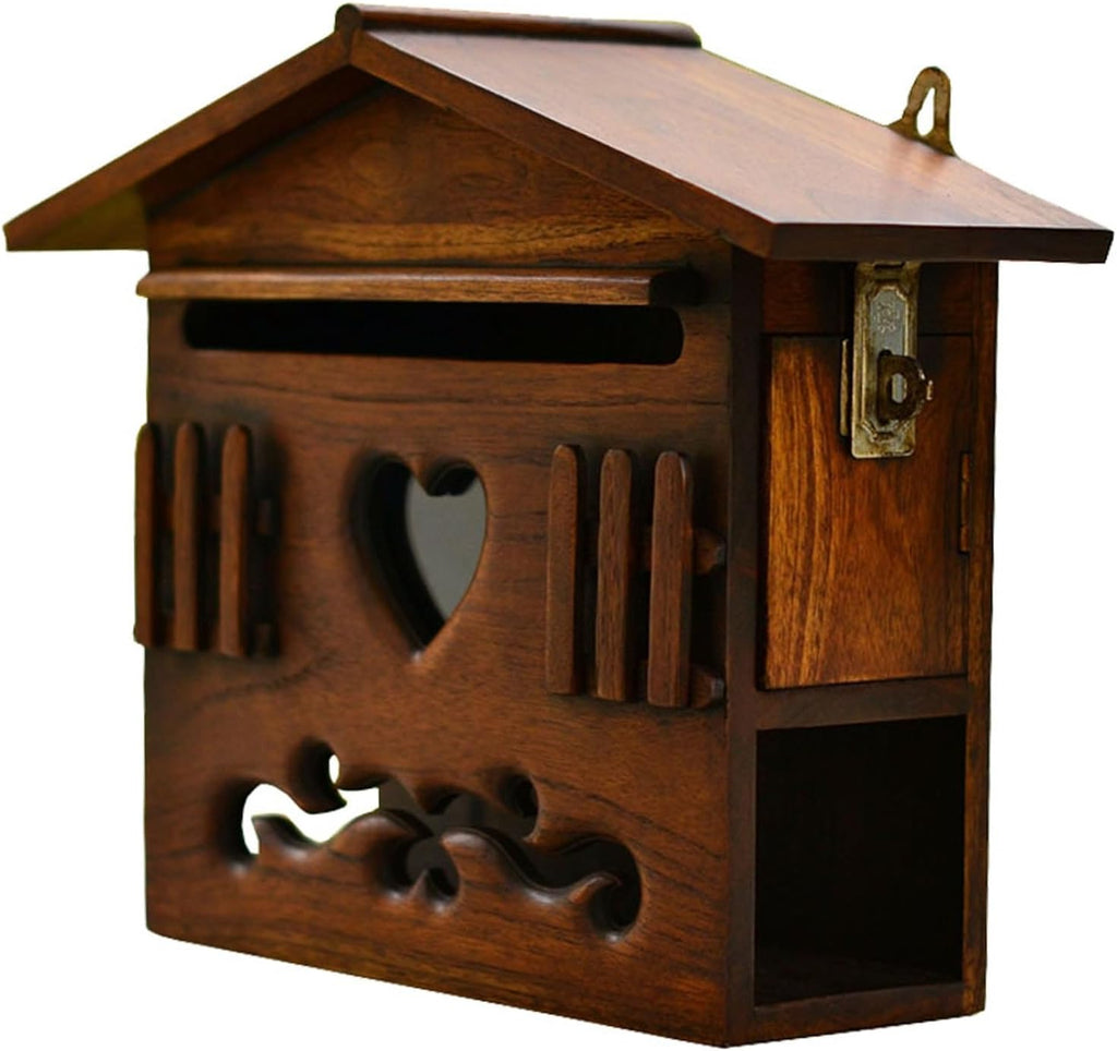 Vintage Wall Mount Mailboxes, Wooden Cabin Mailbox, Rainproof Post Box for Outside, Cabin Post Box Suggestion Box House Decor 13 x 5 x 10 Inch