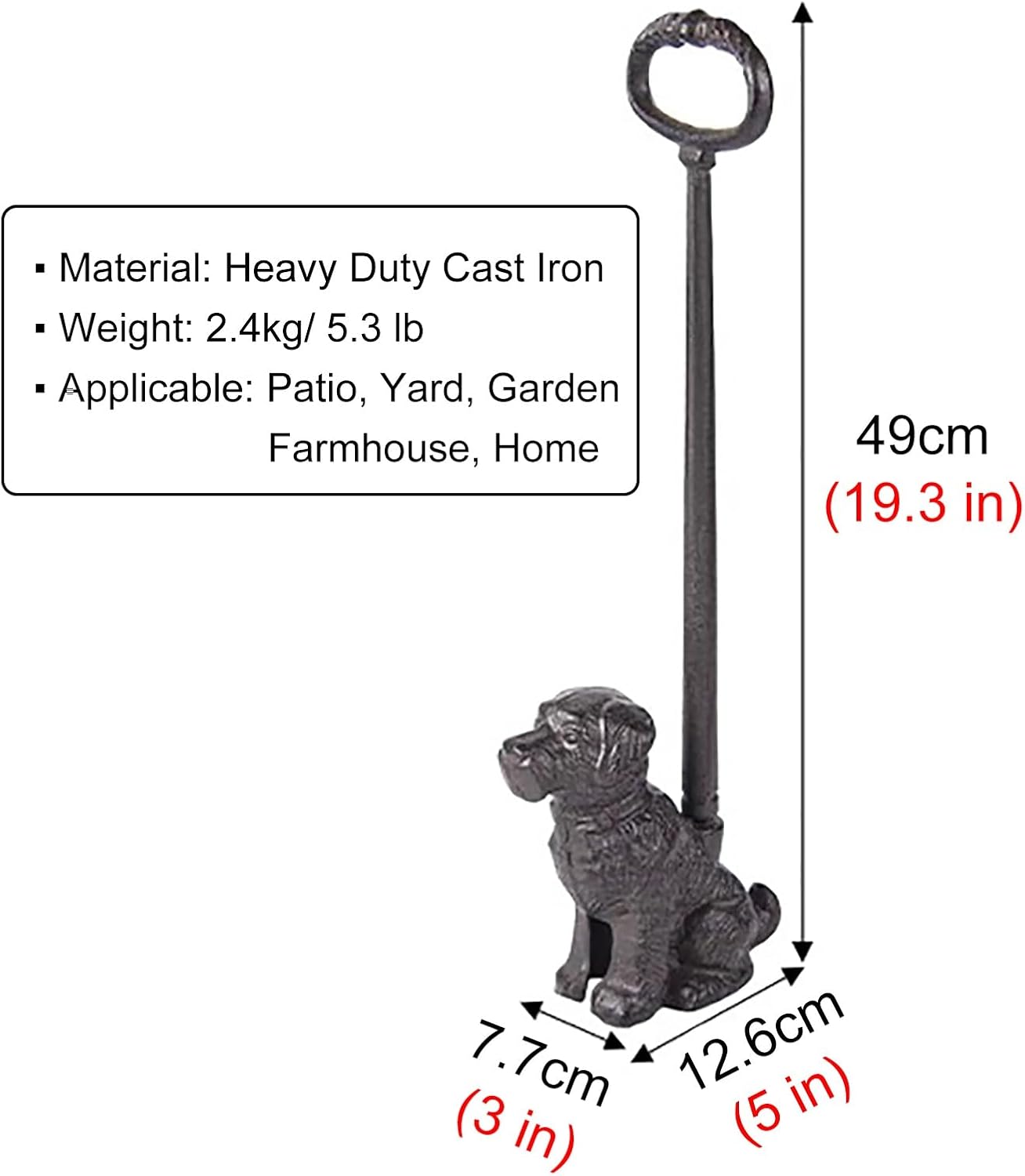 Retro Cast Iron Door Stopper with Handle, Heavy Duty Dog Door Weight for Interior/Exterior Under The Door, Portable