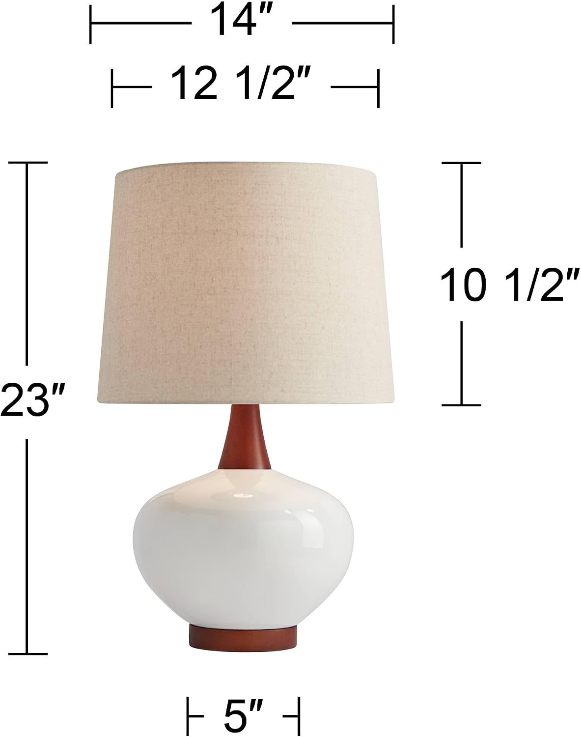 360 Lighting Brice 23' High Small Mid Century Modern Accent Table Lamps Set of 2 Ivory Wood Ceramic Living Room Bedroom Bedside Nightstand House Office Home Reading Kitchen Off-White Shade