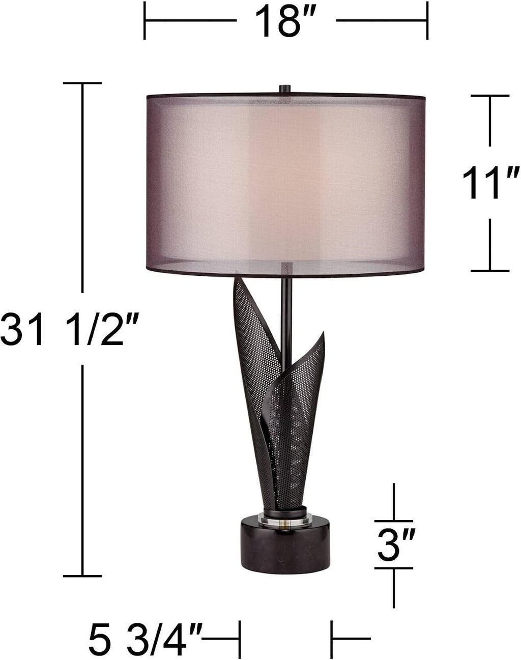 Possini Euro Design Sasha Modern Industrial Table Lamp 31 1/2' Tall Sculptural Black Metal Organza Sheer Outer White Fabric Inner Dum Shade for Bedroom Living Room House Bedside Nightstand Office