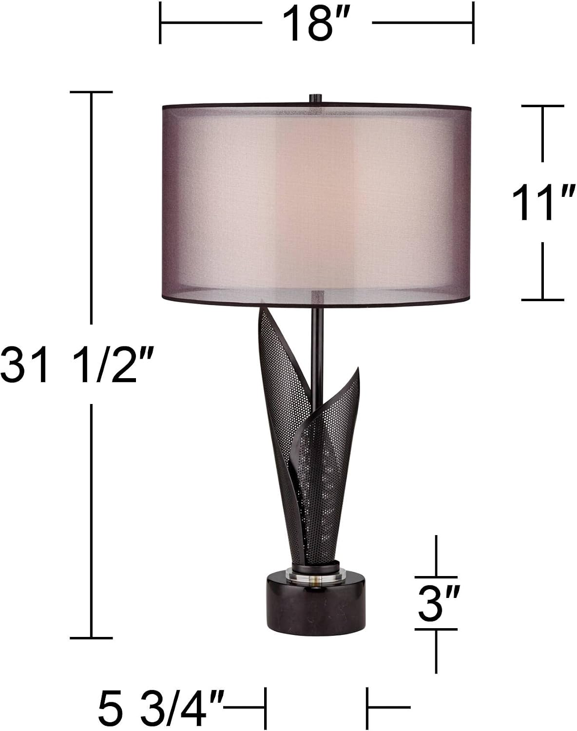 Possini Euro Design Sasha Modern Industrial Table Lamp 31 1/2' Tall Sculptural Black Metal Organza Sheer Outer White Fabric Inner Dum Shade for Bedroom Living Room House Bedside Nightstand Office