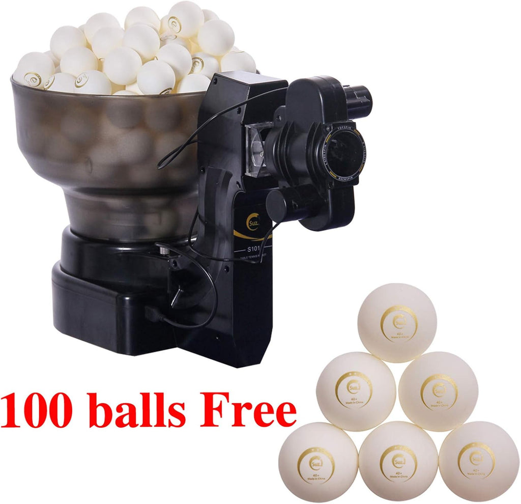 Suz S101 Ping Pong Machine with 100balls for Solo Training & Coaching | Installed in minutes,Adjust Spin/Speed,reasonably priced,helps build muscle memory for hitting shots,improved skills