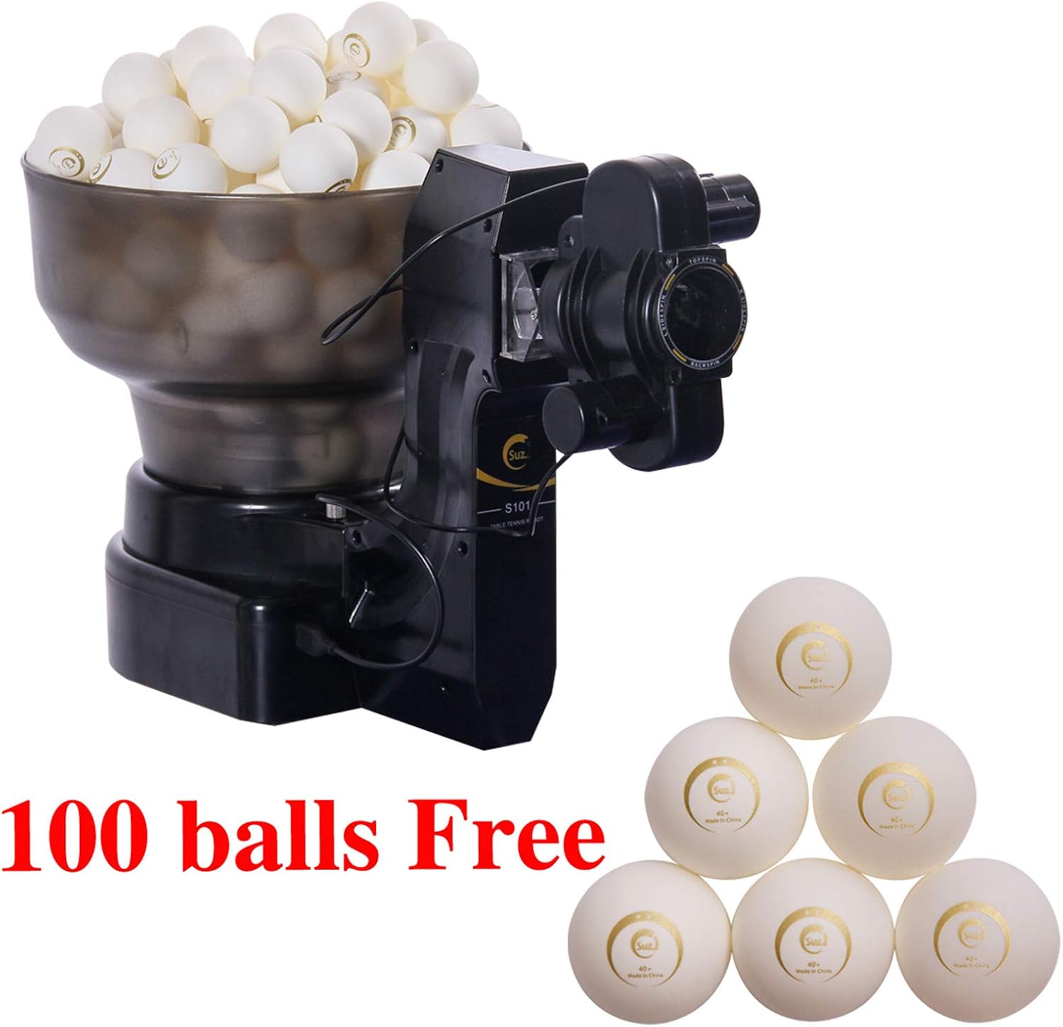 Suz S101 Ping Pong Machine with 100balls for Solo Training & Coaching | Installed in minutes,Adjust Spin/Speed,reasonably priced,helps build muscle memory for hitting shots,improved skills