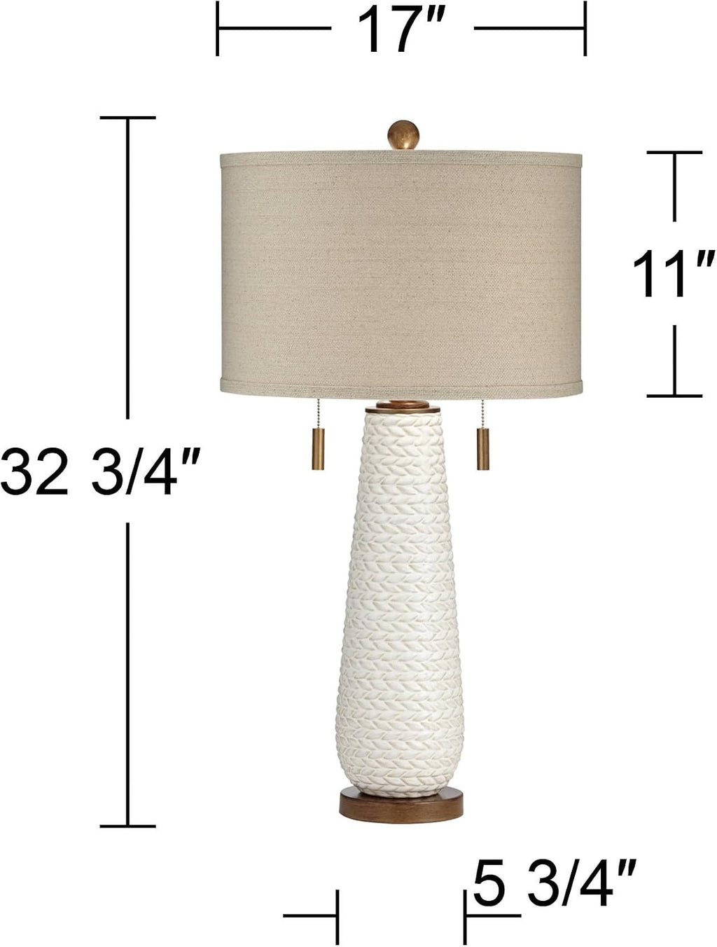 Possini Euro Design Kingston Mid Century Modern Table Lamp 32 3/4' Tall White Grooved Patterned Ceramic Taupe Drum Shade for Bedroom Living Room House Bedside Nightstand Home Office Entryway Family
