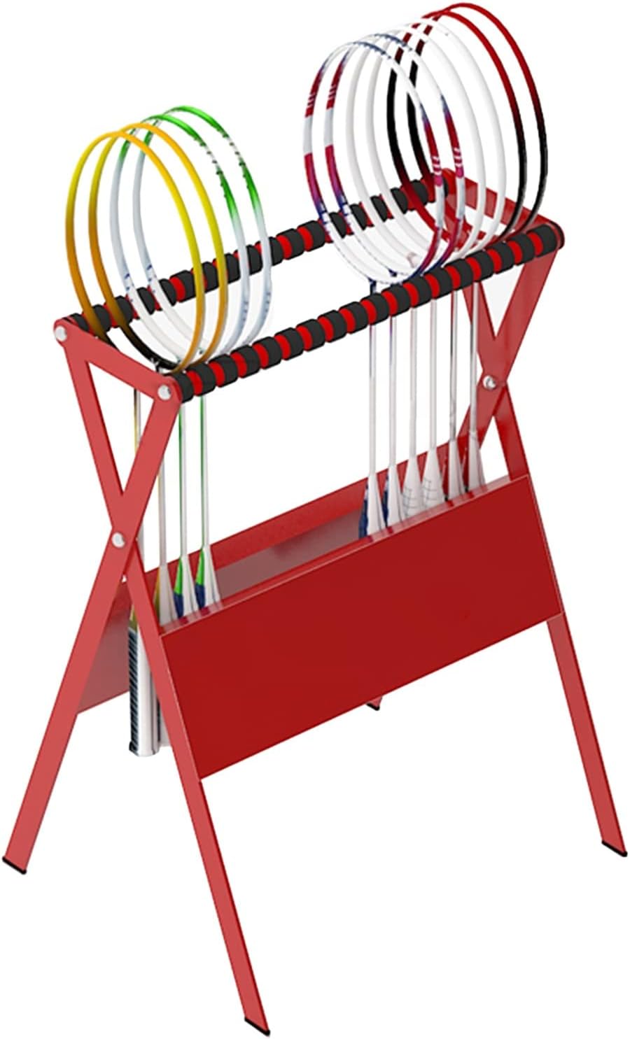 Basketball Ball Storage Rack Red Tennis Racket Organizer for Teen Kids, Large Capacity Badminton Racket Storage for Garage, Home School Gym Floor Display Stand