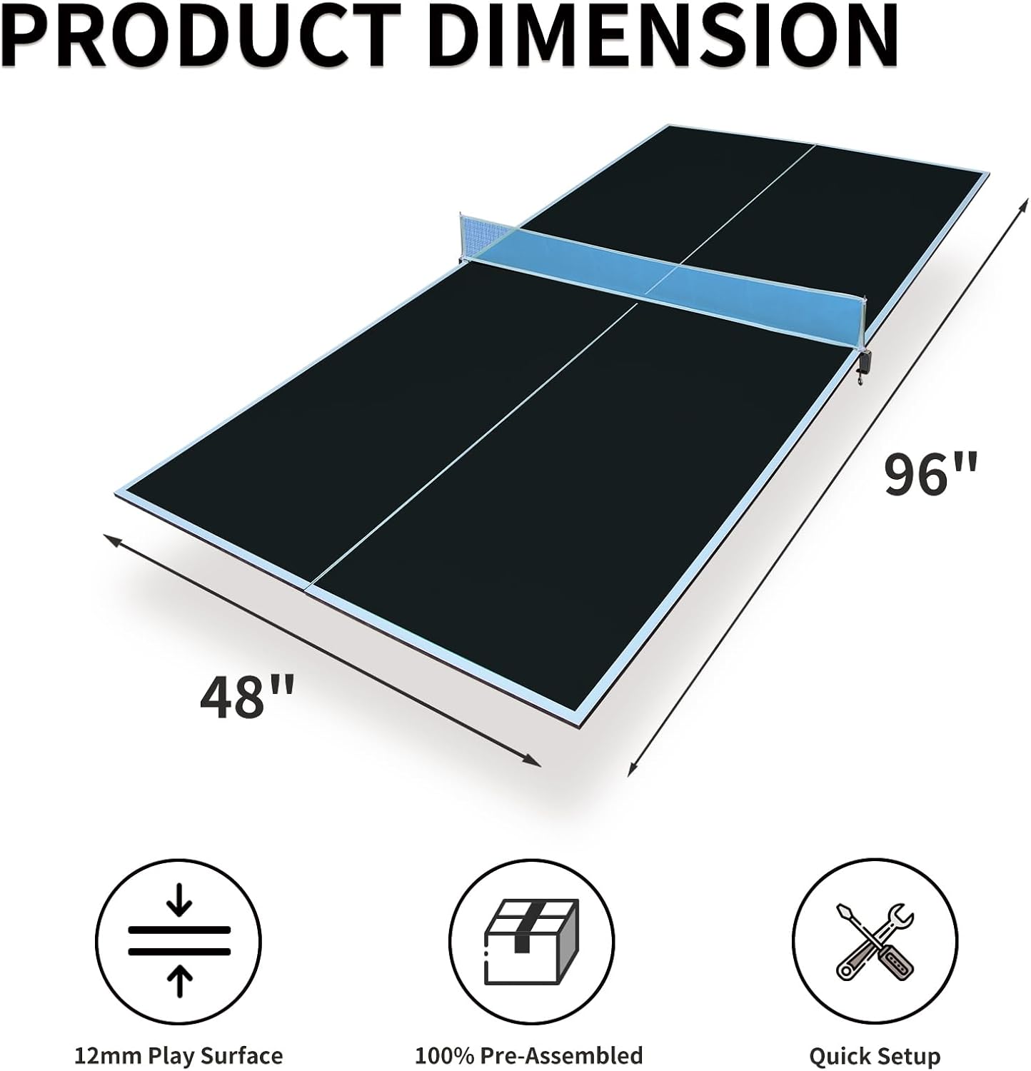 7/8/9Ft Mid-Size Ping Pong Conversion Top, Foldable & Portable Table Tennis Table Top with Net, No Assembly Needed, Indoor/Outdoor Table Tennis Surface