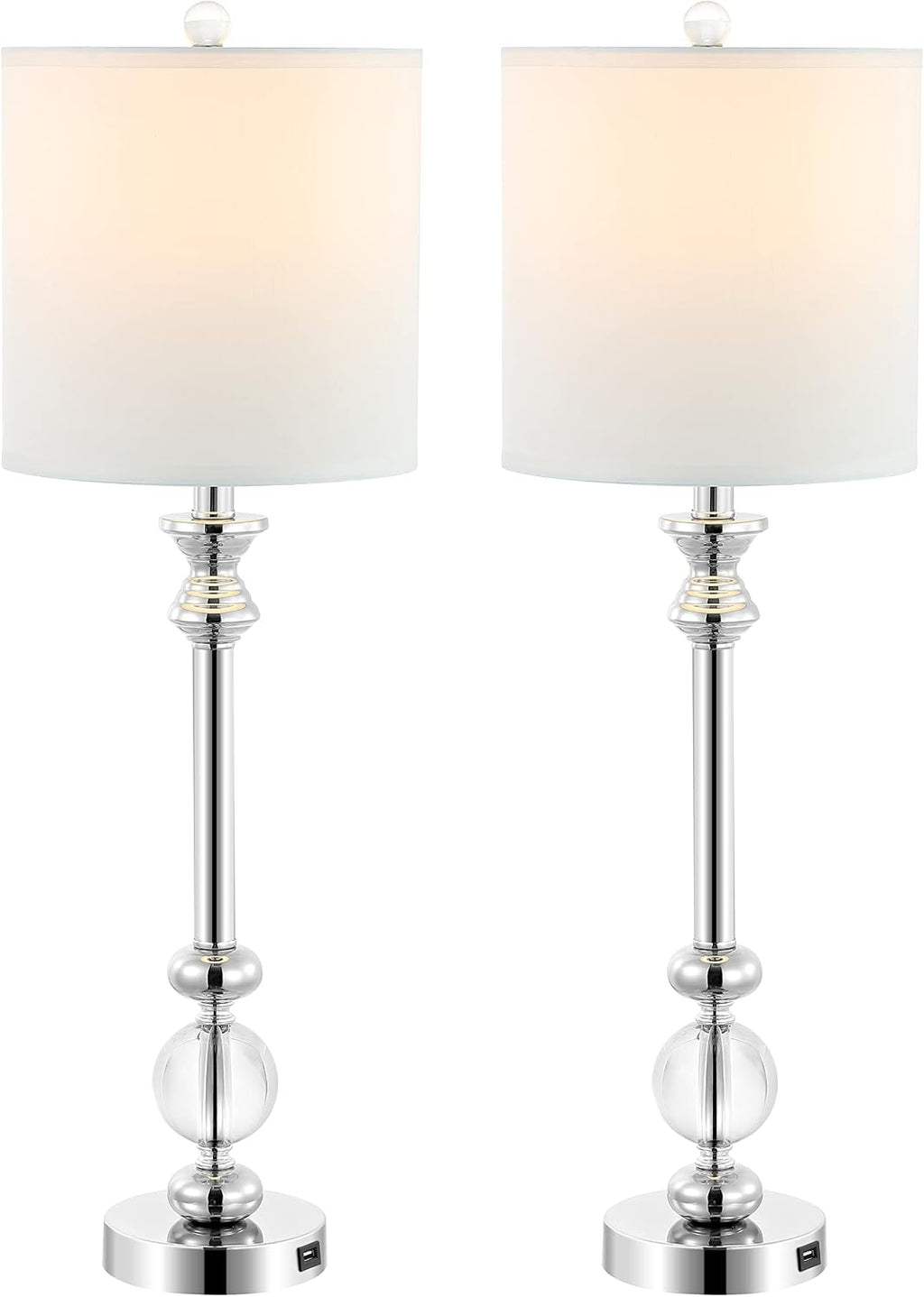 SAFAVIEH Lighting Collection Erica Crystal Candlestick 31-inch Table Lamp Set of 2 with USB Charging Port (LED Bulbs Included)