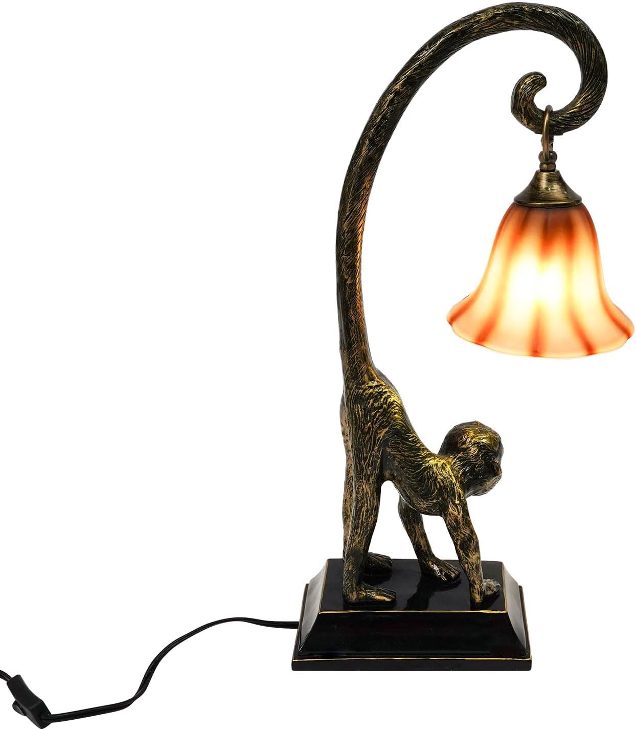 Bedside Table Lamp, Monkey Desk Lamp E26 Creative Animal Gold Resin Bed Side Lamps Sitting Monkey Lighting Fixture for Bedroom Office Bar Cafe Living Room Decor (Left)