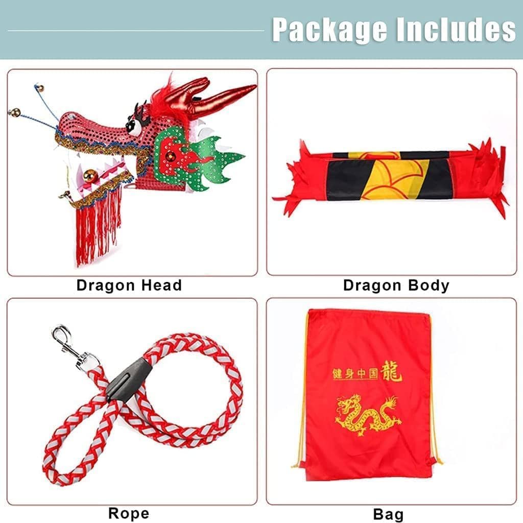 Lion Dance Streamer Silk Dragon Dance with Rope Outdoor Sports Fitness Ribbon Chinese New Year Lion Dragon Dances Costume(B,6m/20f)