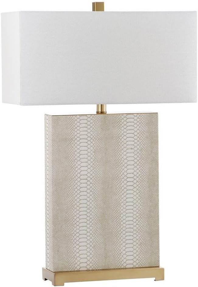 SAFAVIEH Lighting Collection – Set of 2 Joyce Modern Art Deco Faux Snakeskin Table Lamps, Cream with Brass Gold Accents, 28-Inch, LED Bulbs Included, Bedroom Living Room Home Office (LIT4402G-SET2)