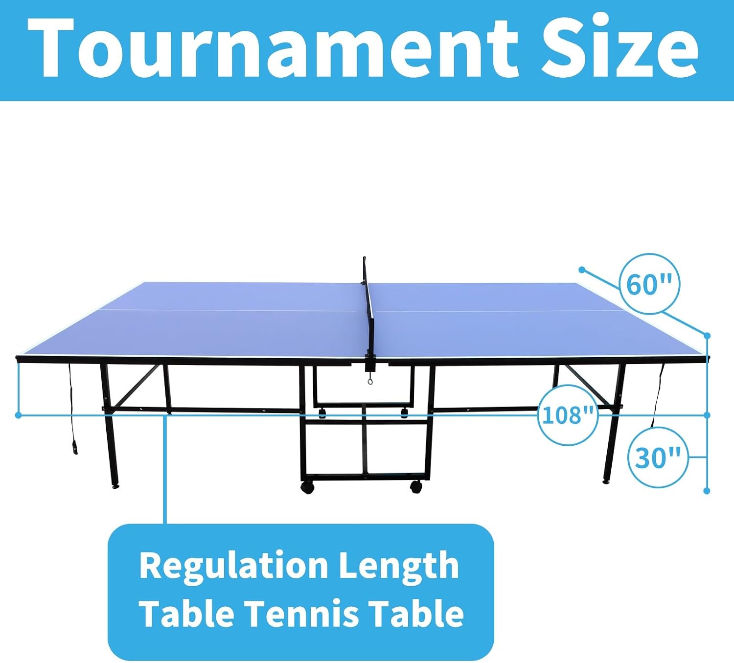 9FT Ping Pong Table Rolling Foldable Table Tennis Table for with Net, Table Tennis Paddles and Balls, Multi-Use Family Game Table for Teenager Adult, Folded with Single Player Playback Mode