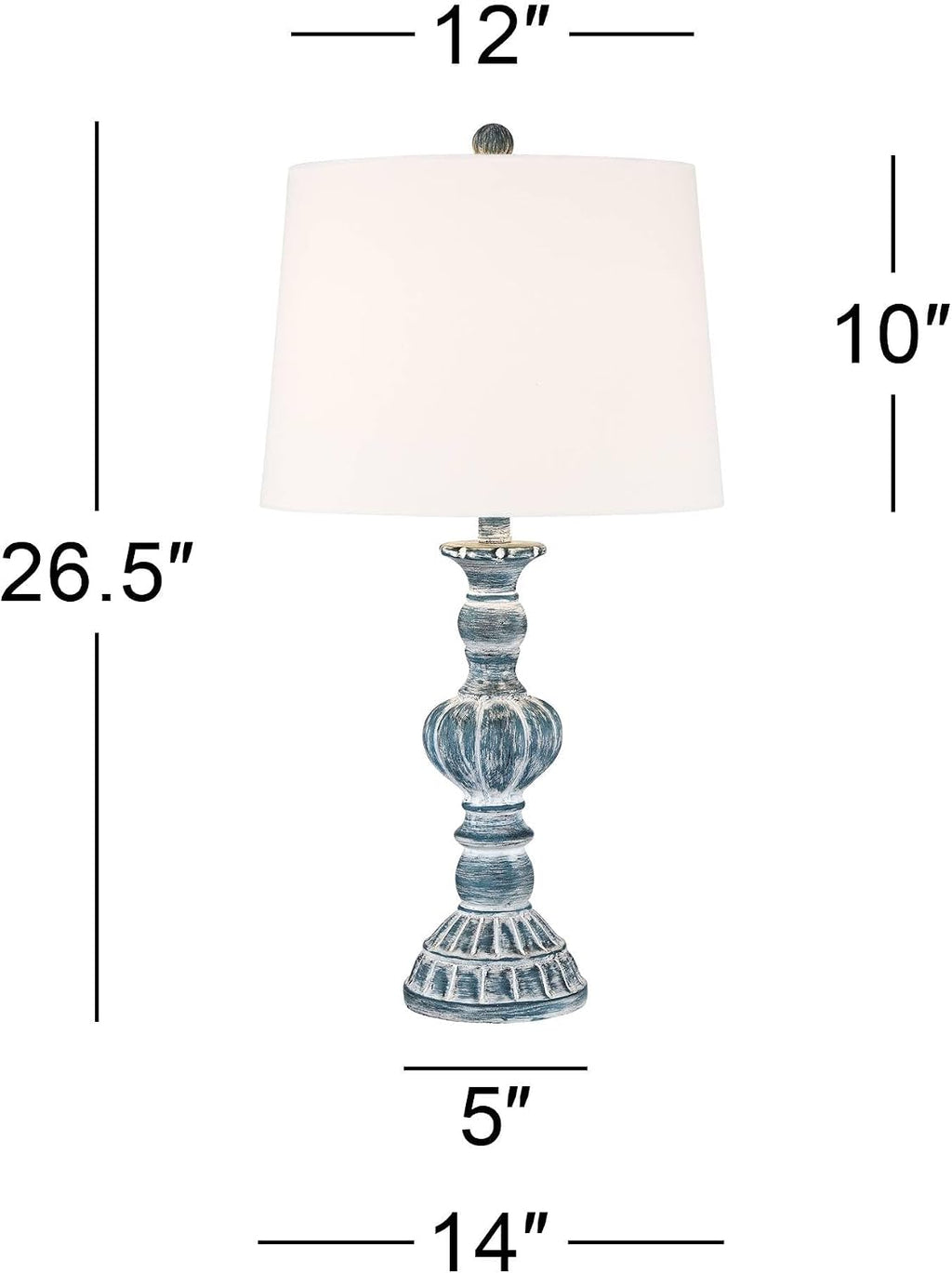 Regency Hill Tanya 26 1/2' Tall Farmhouse Rustic Traditional Table Lamps Set of 2 with Smart Sockets Blue Wash Cottage Core Living Room Bedroom Bedside Nightstand House Office Home White Shade