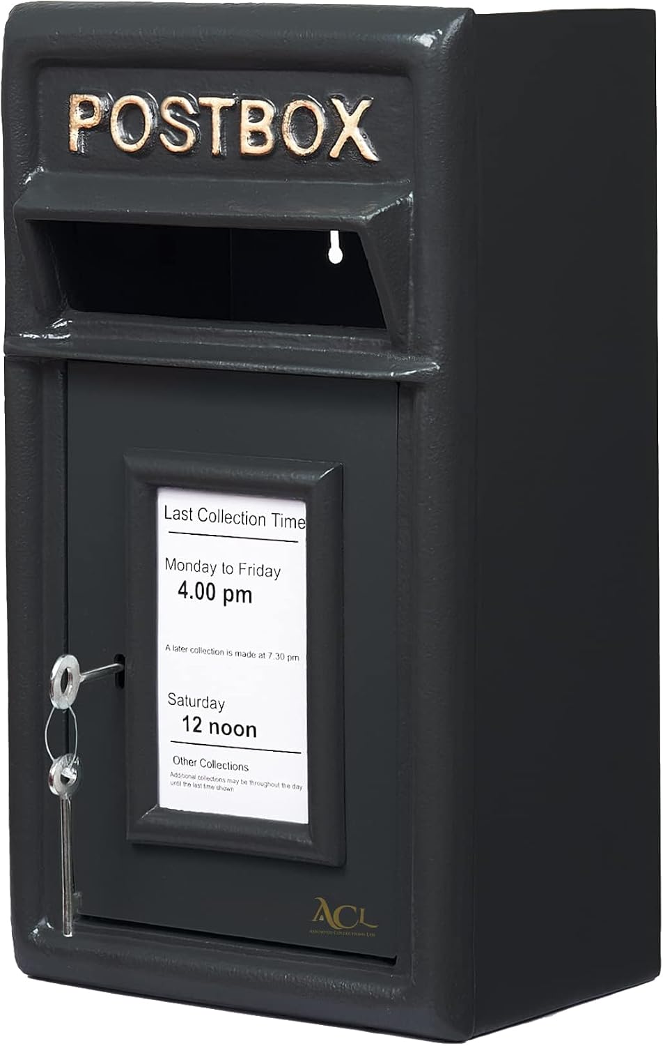 ACL Wall-Mounted Lockable Post Box - Durable Black Mailbox with Cast Iron Construction Secure Mail Storage (17D x 44H)