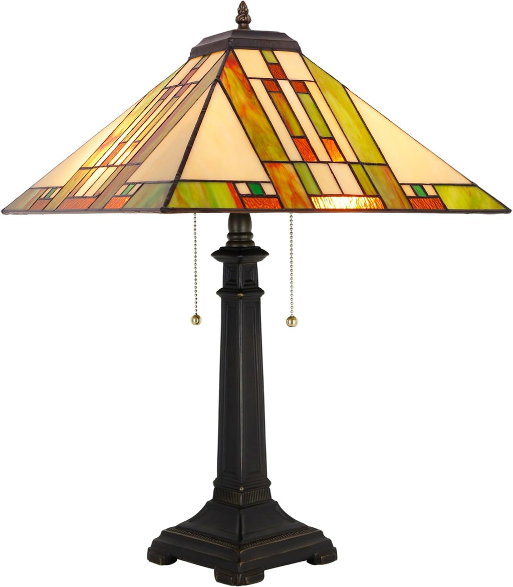 Tiffany Table Lamp Blue White Brown Mission Style Stained Glass 16X16X23 Inches Desk Reading Light for Bedrooms Living Room Study Home Office