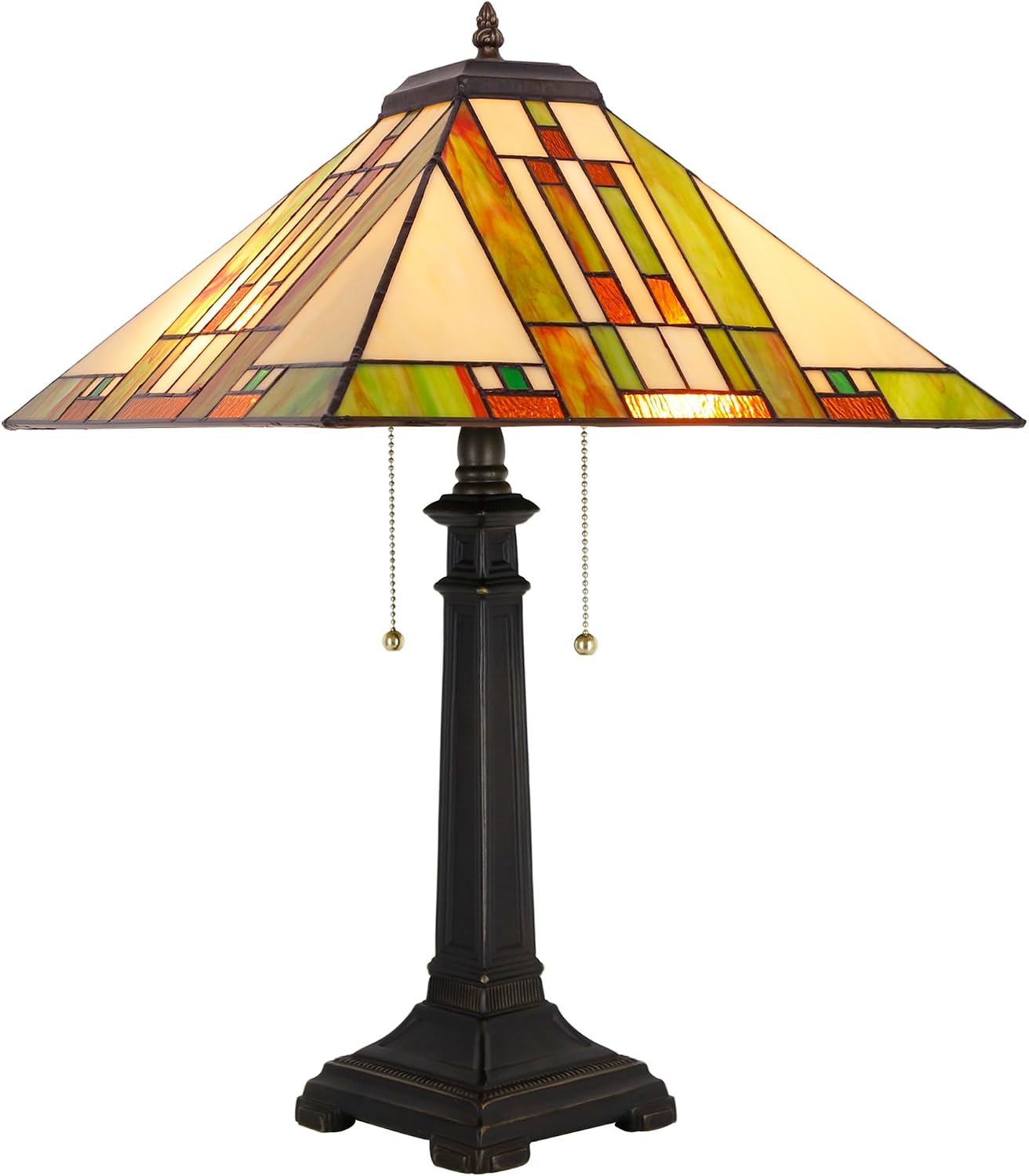 Tiffany Table Lamp Blue White Brown Mission Style Stained Glass 16X16X23 Inches Desk Reading Light for Bedrooms Living Room Study Home Office