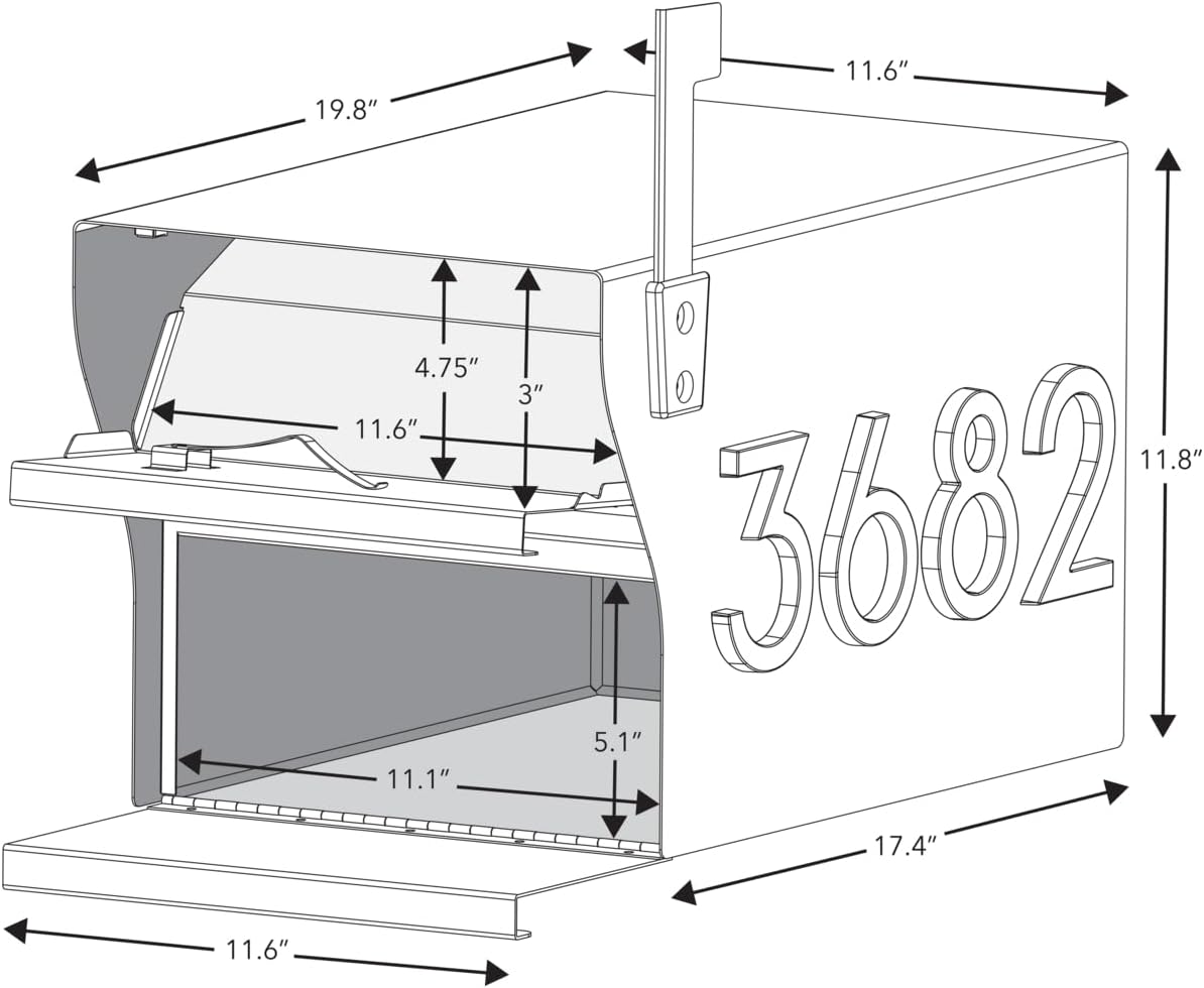 Whitehall MailVault Streetside Locking Mailbox with Standard Post and Personalizable Stand-Off Numbers – Steel, Secure Weather Resistant Modern Square Mailbox & Post (Black/Gold)