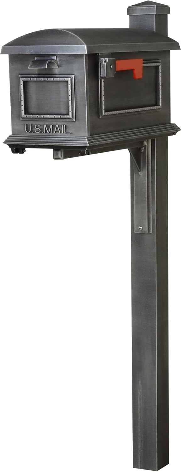 Special Lite Traditional Curbside Mailbox with Wellington Post - Swedish Silver Aluminum Mailbox with Post - SCT1010_SPK720-SW