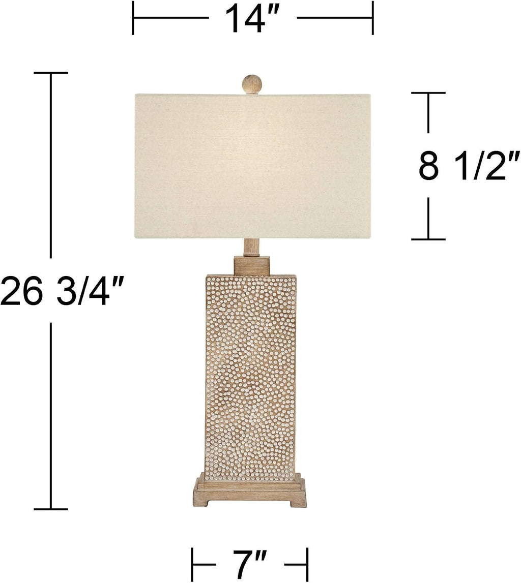 360 Lighting Caldwell Rustic Farmhouse Table Lamps 26 3/4' Tall Set of 2 Earth Tone Faux Wood Hammered Oatmeal Fabric Rectangular Shade for Bedroom Living Room House Home Bedside Nightstand