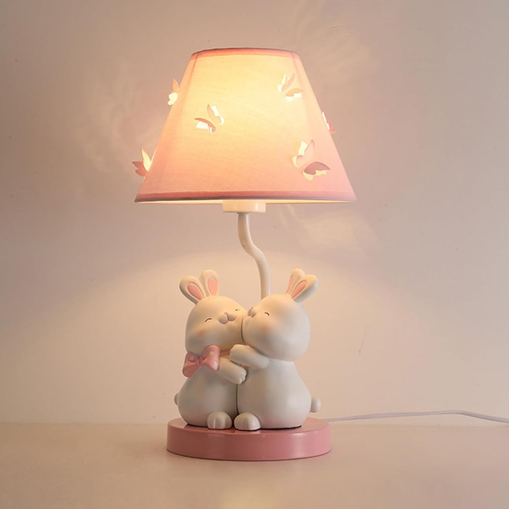 Pink Rabbit Lamp Cute Bunny Night Light Girl Lamp, Cartoon Animal Nightstand Lamps Bedside Table Lights, Children's Room Desktop Accent Lighting for Bedroom Dining Room Office Dorm