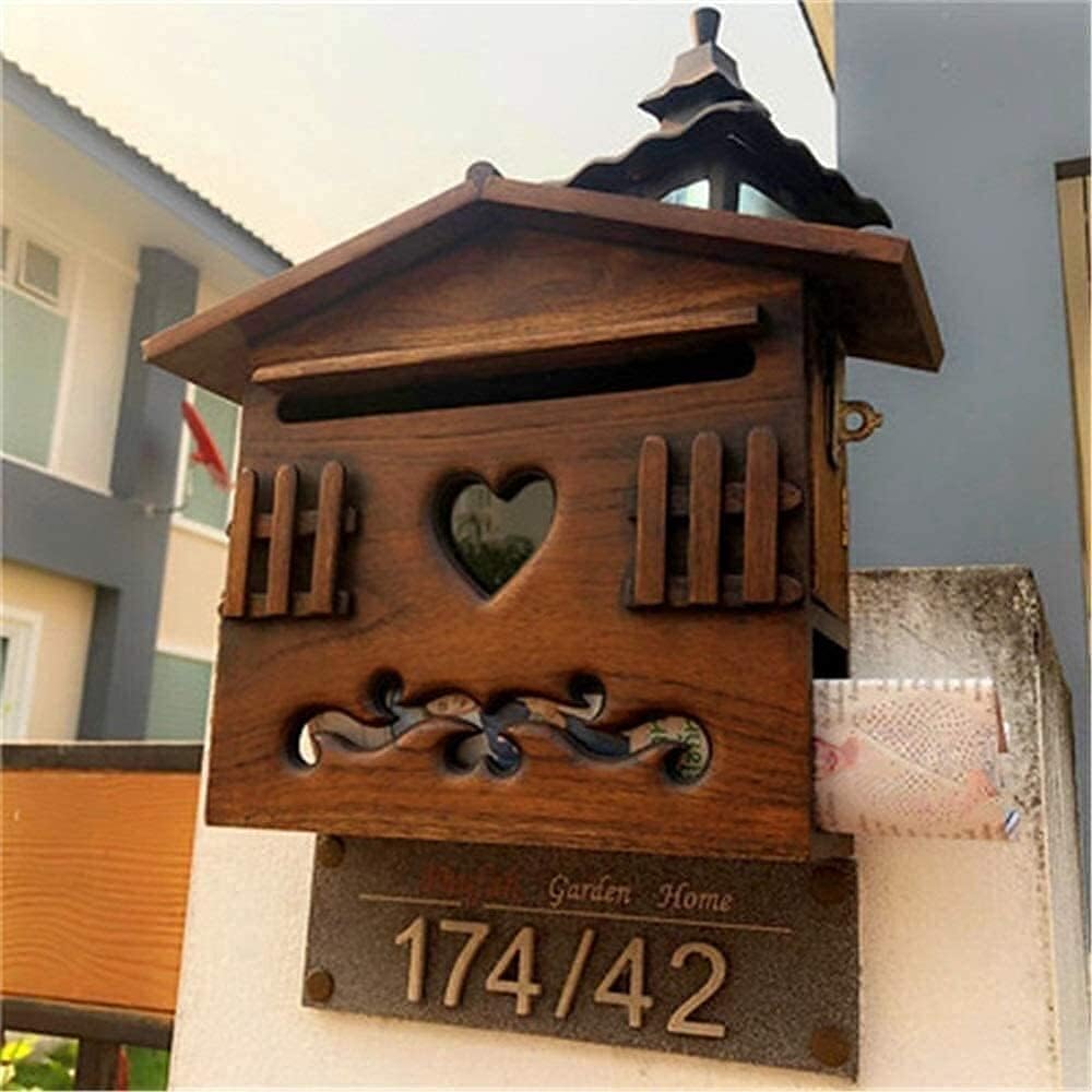 Letter Box Cages Postbox Mailbox Wall Mounted Post Box Outside Mailboxes Vertical with Locking Classic Wooden Mailbox Modern Retro Letter Box Letterbox Parcel Box Drop Bo (Wood-Free Size)