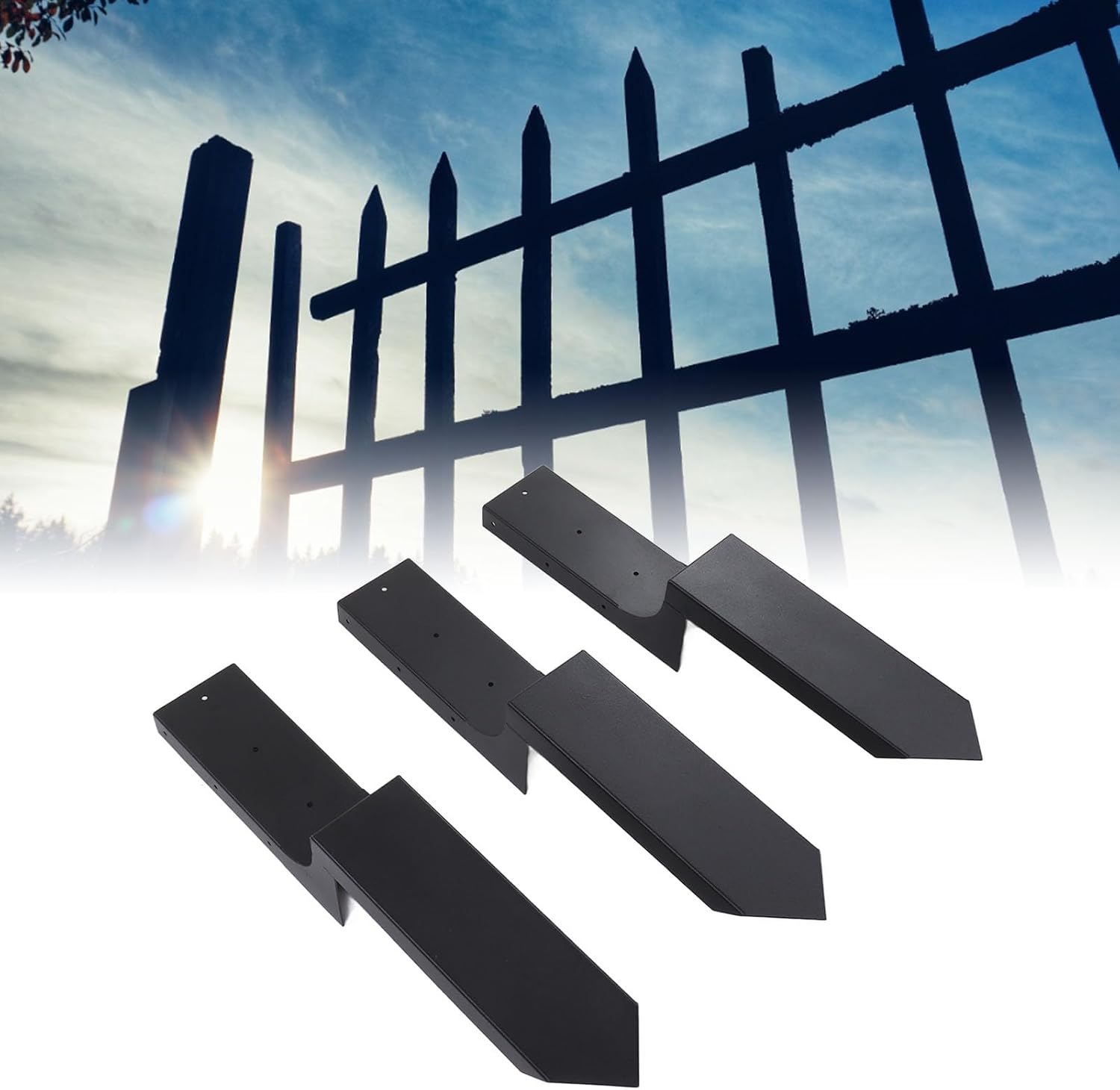 FLEXMAN 6Pcs Thickened Fence Post Repair Stakes Kit, 11+12.8 X 4.5 Steel Fence Anchor Support Ground Spike with Accessories, Heavy Duty Ground Spike for Repair Wood Fence