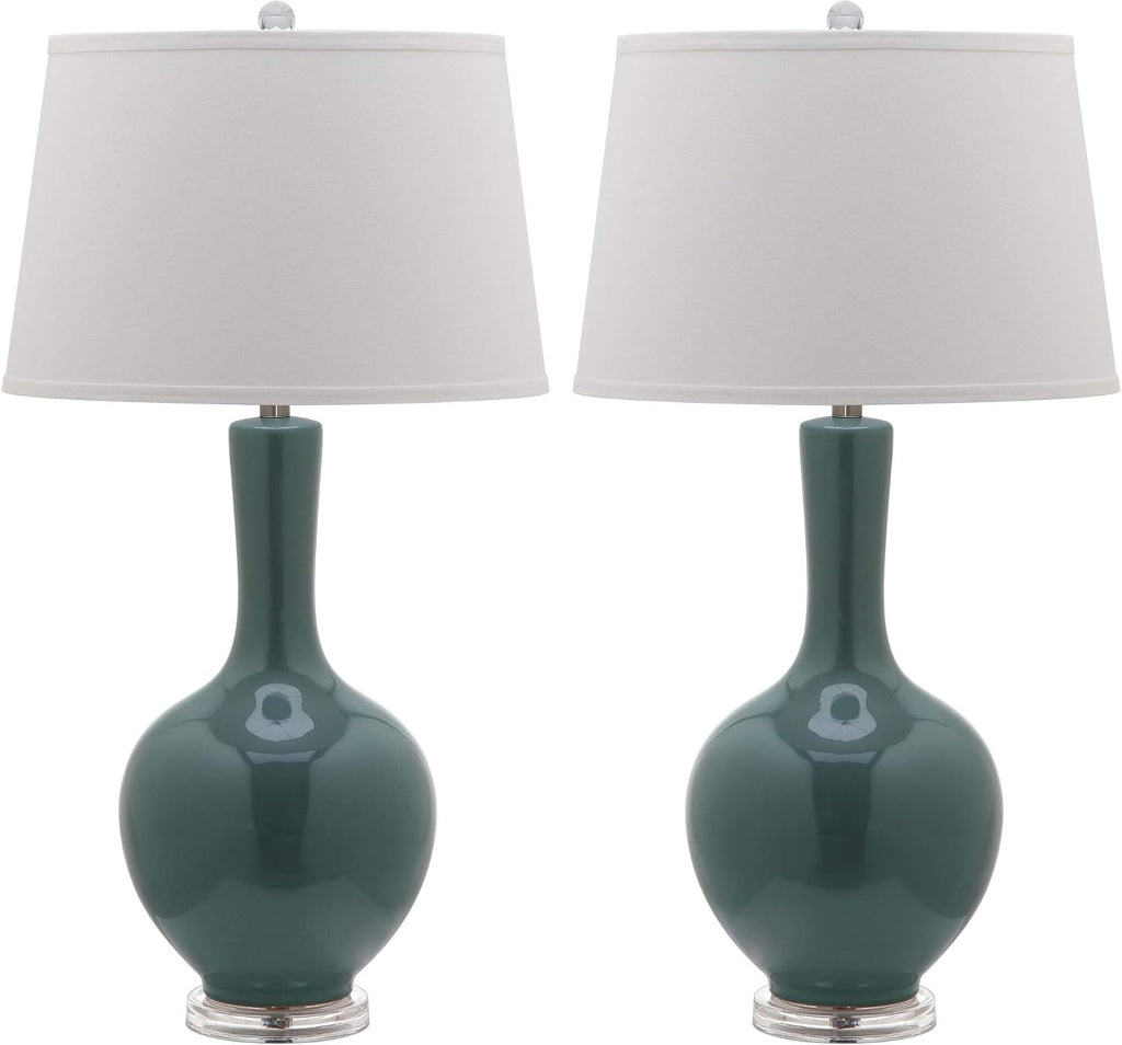 Safavieh Lighting Collection Blanche Gourd Teal and White Table Lamp, Set of 2