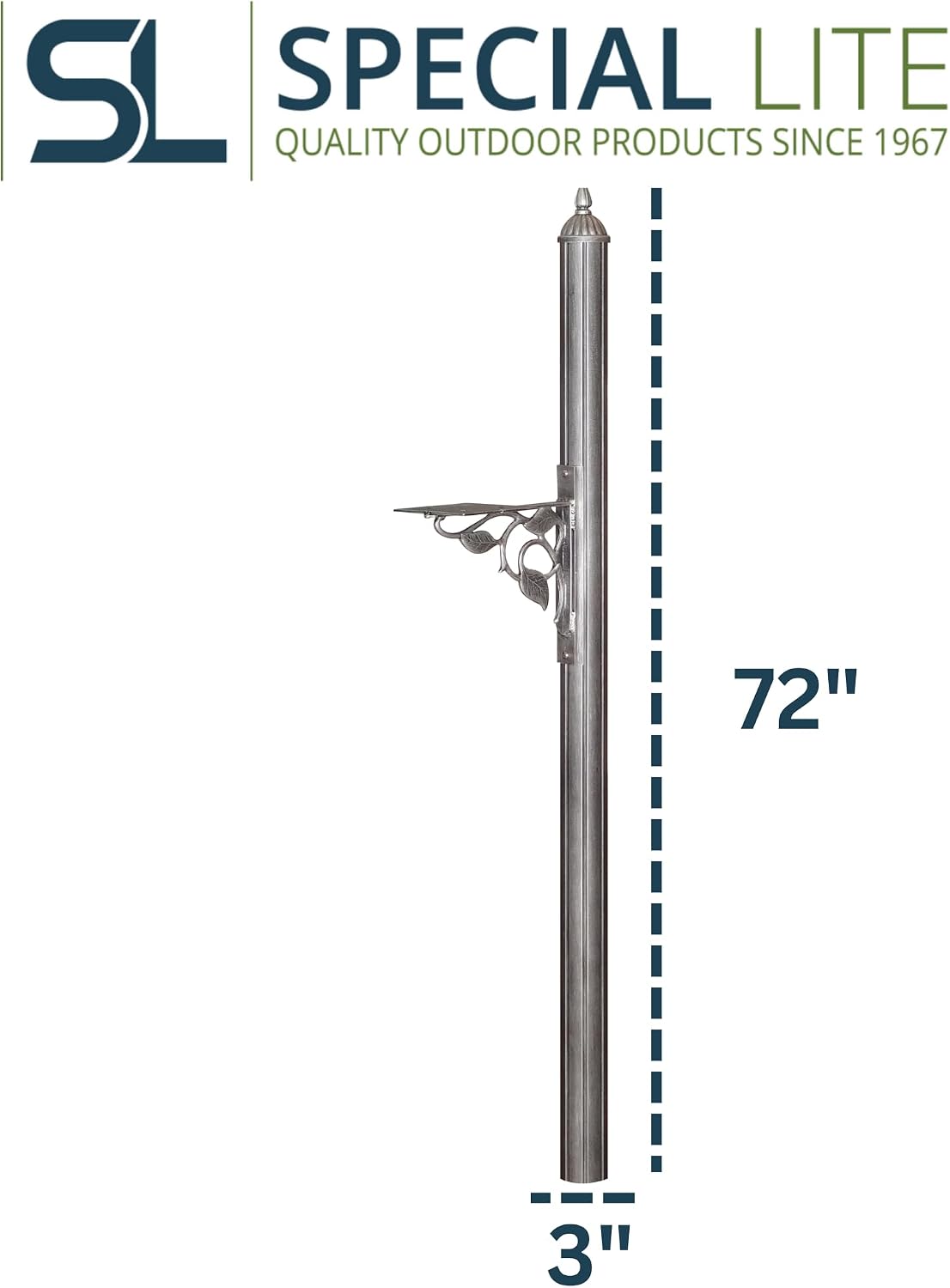 Special Lite Albion Mailbox Post - Swedish Silver Aluminum Post for Curbside Mailbox - SPK-651-SW