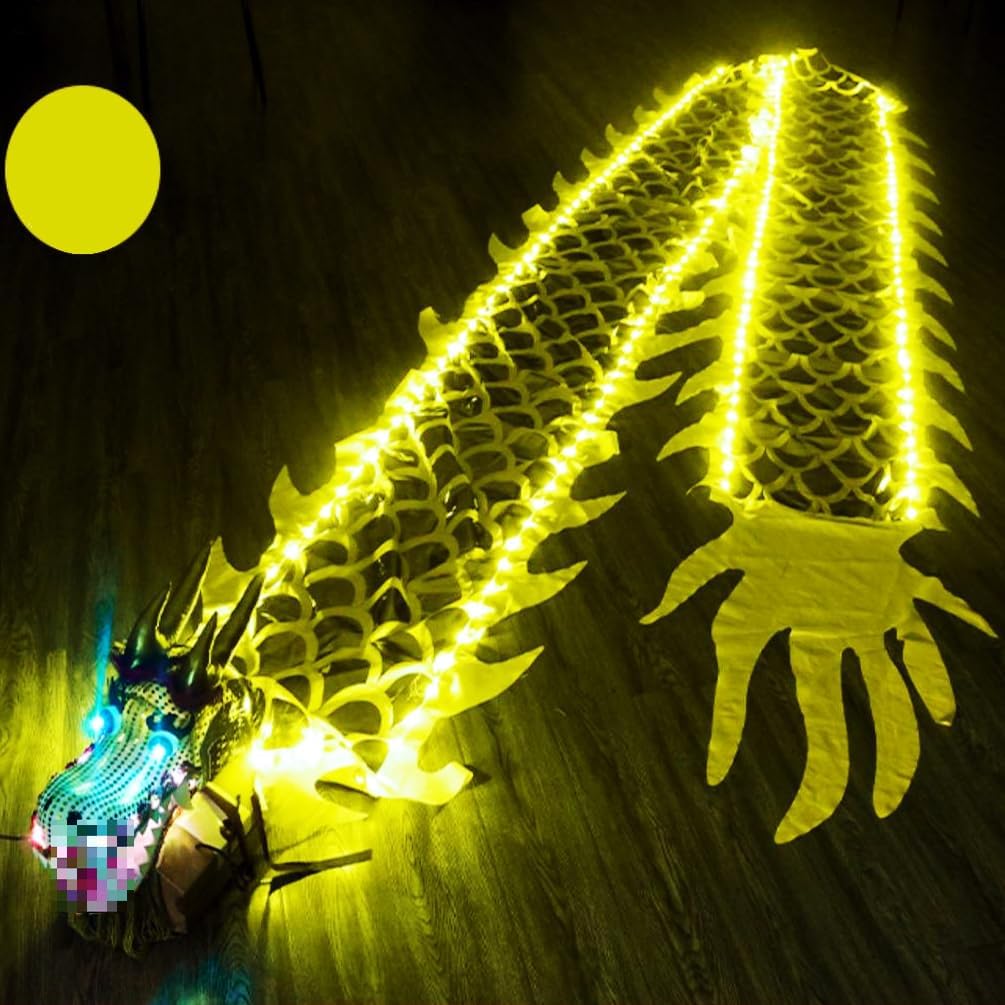 8 Meters (26.2 FT) Square Exercise Dance Dragon Poi with 3D Dragon Head and Swing Rope Combo, Chinese Dragon Dance Wulong Flowy Ribbon Streamer Outdoor Fitness Dragon Stage Prop Set (with LED Light)