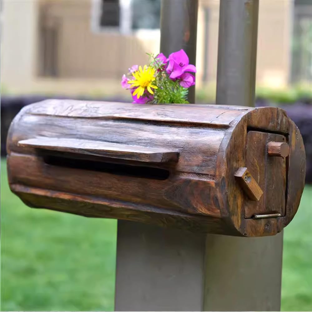 Long Round Letter Box Outdoor Wooden Post Box Wall Mounted Letter Box Home Garden Decoration