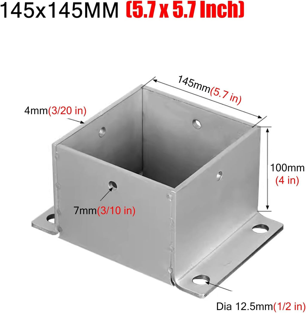 ZAQYCM Stainless Steel Post Base 2x2 3x3 4x4 5x5 6x6 7x7 8x8 Inch, Heavy Duty Post Bracket for Concrete/Wood Deck/Pergola/Mailbox, Railing Post Anchors Square (Size : 145x145 mm (5.7x5.7 in))